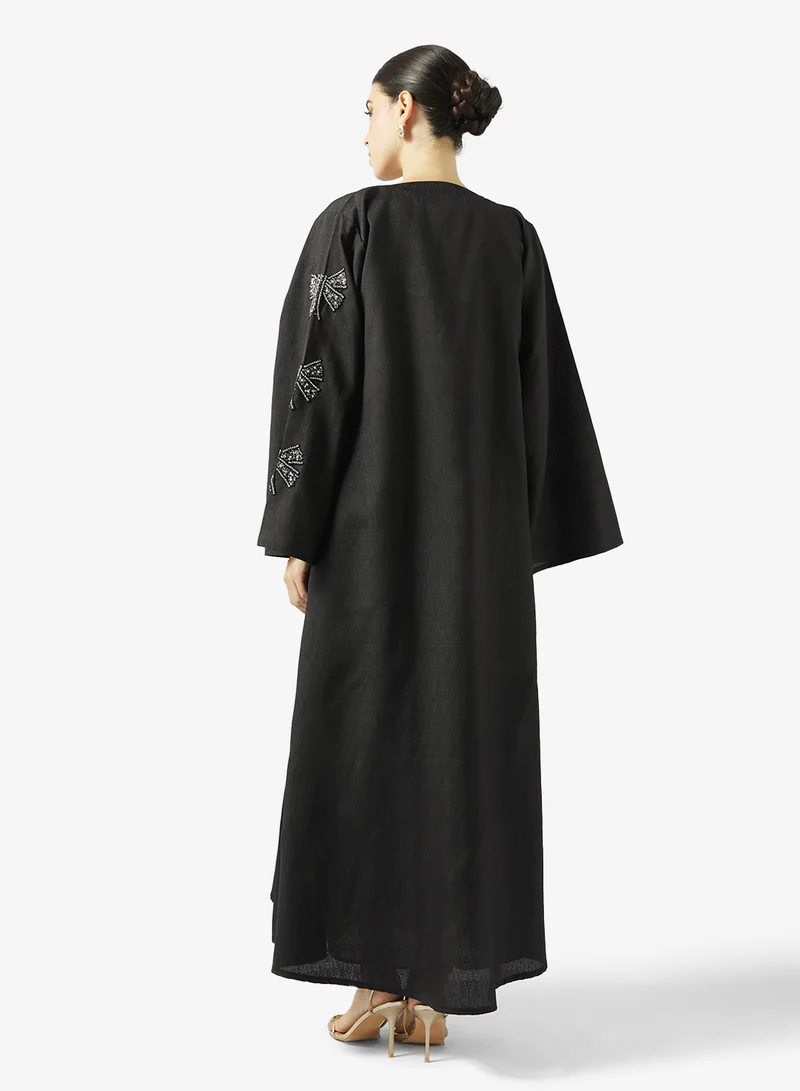 hayas closet  Black Embellished Abaya With Sheila for Women | Best Price UAE